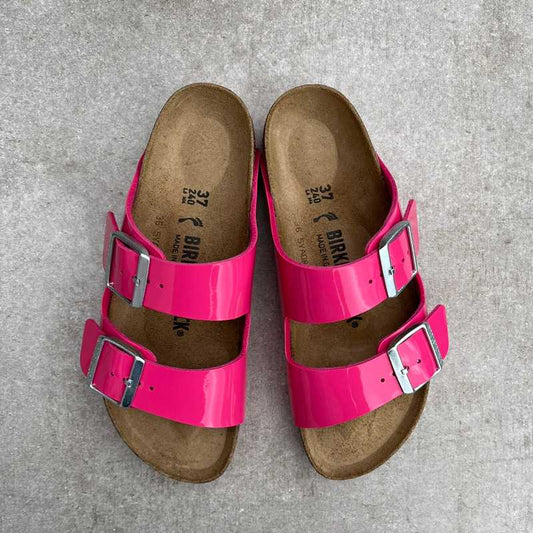 BIRKENSTOCK Arizona. Patent Fuchsia Tulip Birko-flor Outfit
