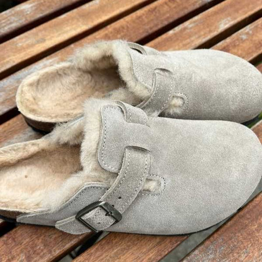 BIRKENSTOCK Boston Shearling Taupe Suede Leather Outfir