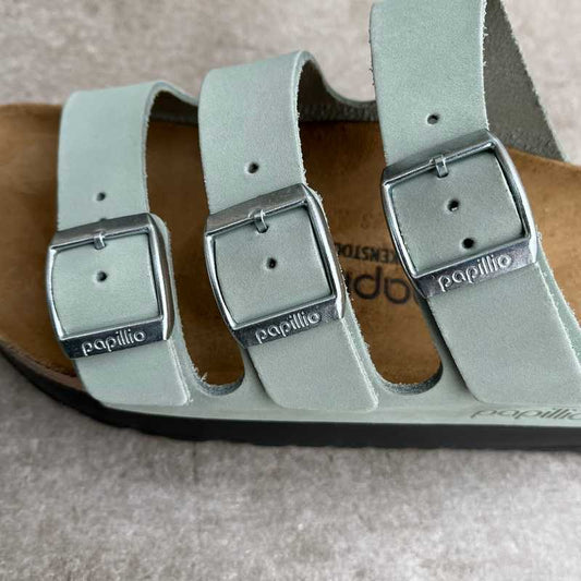 BIRKENSTOCK Florida Pure Sage Papillio Platform Birko-Flor silver buckle