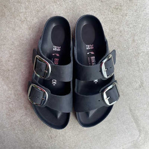 BIRKENSTOCK Arizona Silver Big Buckle Black Oiled Leather