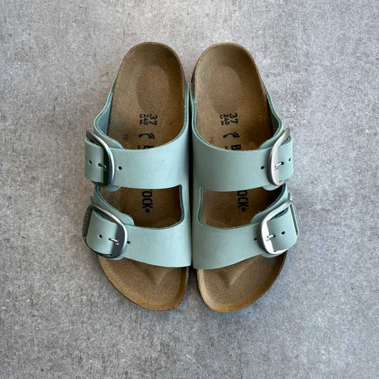 BIRKENSTOCK Arizona Big Buckle Pure Sage Nubuck Leather with denims