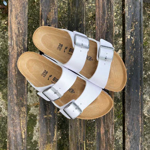 BIRKENSTOCK Arizona White Birko-flor grey buckle