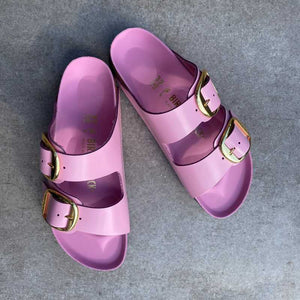 BIRKENSTOCK Arizona Big Buckle High Shine Fondant Pink gold buckle