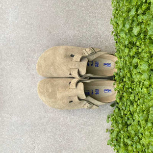 BIRKENSTOCK Boston Faded Khaki Suede Leather Soft Footbed green