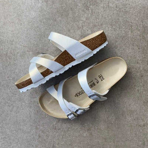 BIRKENSTOCK Franca Shiny Lizard White Birko Flor petrol