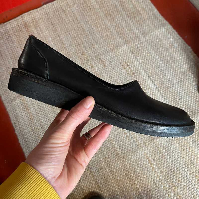 Handmade Leather Court Shoes - Black