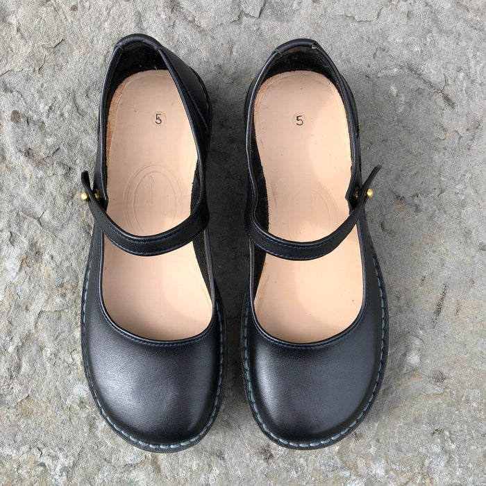 Handmade Mary Jane Style Leather Shoes - Black