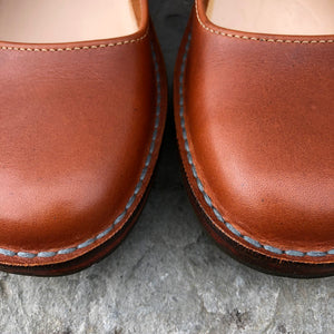 Handmade Mary Jane Style Leather Shoes - Tan Size 7 - Craft Shop Bantry