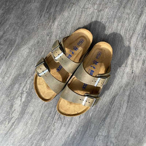 BIRKENSTOCK Arizona Faded Khaki Oiled Leather Soft Footbed Top View