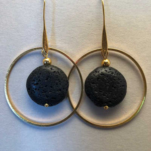 Black Lava in Gold plated Hoop Earrings - Craft Shop Bantry