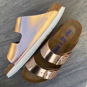 BIRKENSTOCK Arizona Metallic Copper Leather Soft Footbed Side