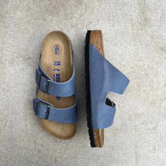 BIRKENSTOCK Arizona. Elemental Blue Oiled Leather Soft Footbed grey blue