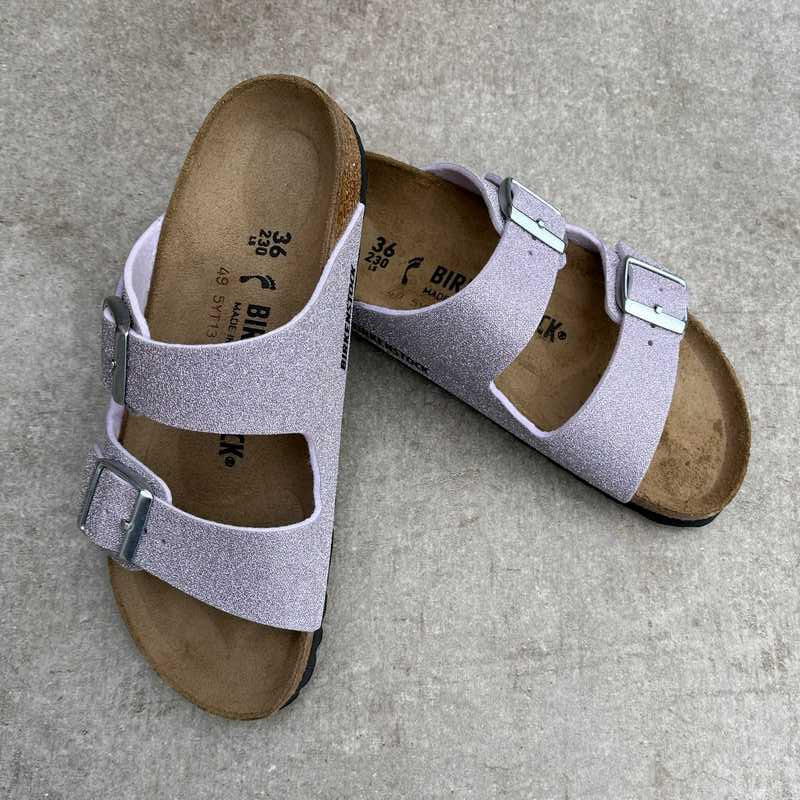 BIRKENSTOCK Arizona. Shiny Glitter Faded Purple Synthetic outfit