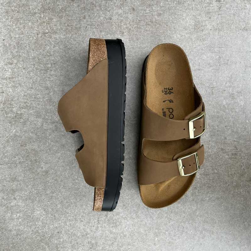 BIRKENSTOCK Arizona Dark Tea Platform Nubuck - Papillio by Birkenstock outfit