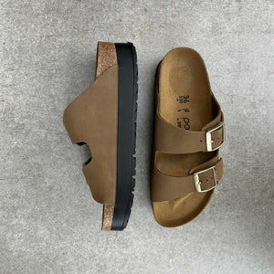 BIRKENSTOCK Arizona Dark Tea Platform Nubuck - Papillio by Birkenstock outfit