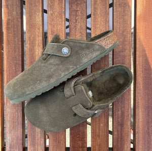 BIRKENSTOCK Boston Shearling Thyme Suede Leather Green slippers