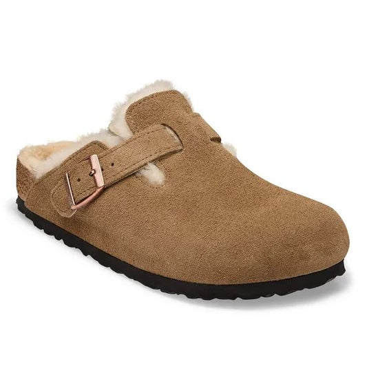 BIRKENSTOCK Boston Shearling Dark Tea Suede Leather