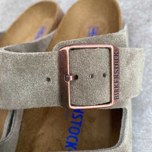BIRKENSTOCK Arizona Taupe Suede Leather Soft Footbed Copper Buckle