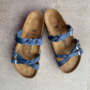 BIRKENSTOCK Franca Braided Navy Oiled Leather crossover straps