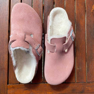 BIRKENSTOCK Boston Shearling Pink Clay Suede Leather top