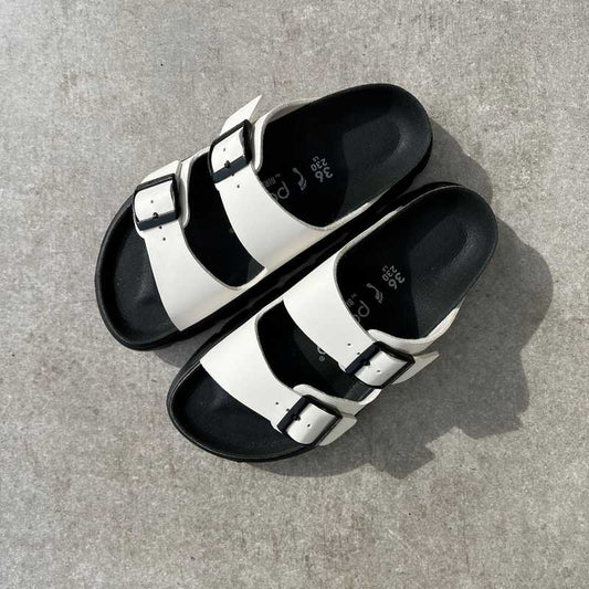 BIRKENSTOCK Arizona Eggshell Papillio Chunky Birko-Flor black and white