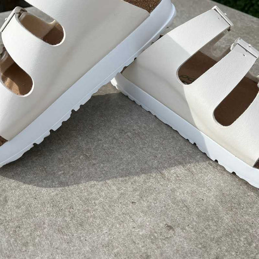 BIRKENSTOCK Florida Eggshell Papillio Platform Birko-Flor three strap