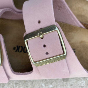 BIRKENSTOCK Arizona Soft Pink Nubuck Leather gold buckle