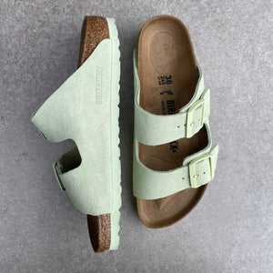 BIRKENSTOCK Arizona Faded Lime Suede Leather two strap