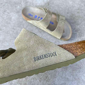 BIRKENSTOCK Arizona Faded Khaki Suede Leather Soft Footbed same sole