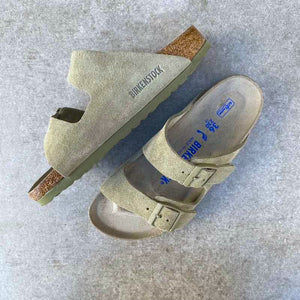 BIRKENSTOCK Arizona Faded Khaki Suede Leather Soft Footbed two strap