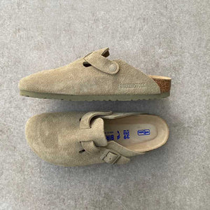 BIRKENSTOCK Boston Faded Khaki Suede Leather Soft Footbed clogs
