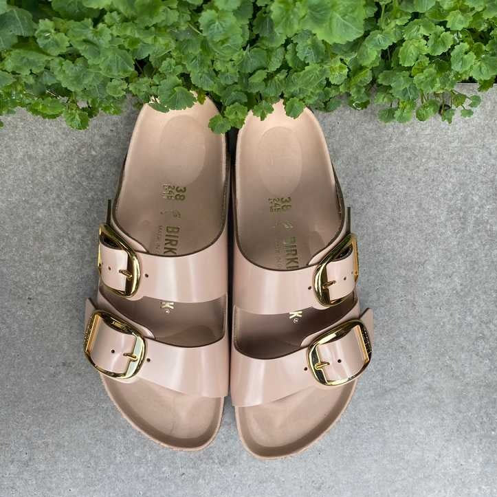 birkenstocks rose gold buckle
