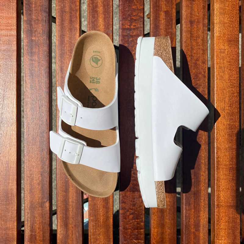 Arizona Birko Flor Mens White Birkenstock Sandals Vegan