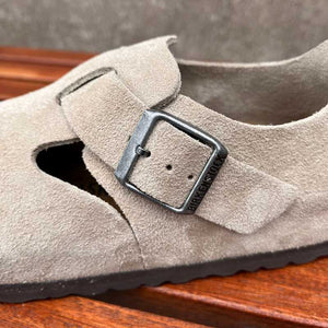 BIRKENSTOCK London Taupe Suede Leather Ireland BUckle