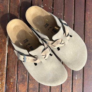 BIRKENSTOCK Boston Taupe Braided Suede Leather