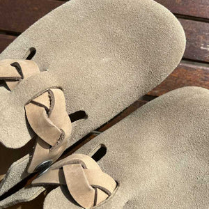 BIRKENSTOCK Boston Taupe Braided Suede Leather