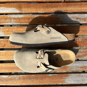 BIRKENSTOCK Boston Taupe Braided Suede Leather