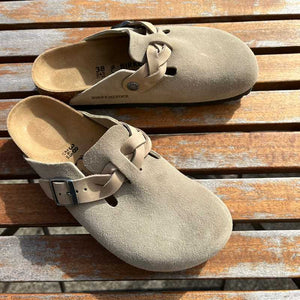 BIRKENSTOCK Boston Taupe Braided Suede Leather