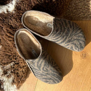 Birkenstock Zermatt Shearling Zebra Toffee Melange Wool Felt