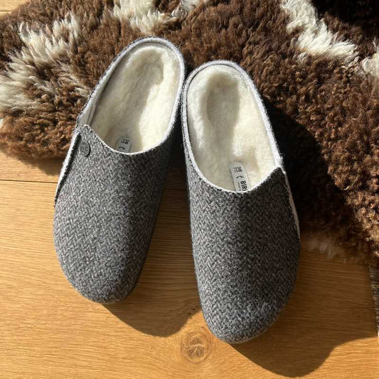 Birkenstock Zermatt Shearling Herringbone Dark Grey Wool Felt