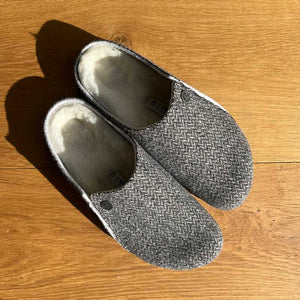 Birkenstock Zermatt Shearling Herringbone Dark Grey Wool Felt