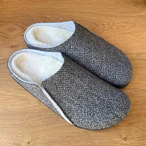 Birkenstock Zermatt Shearling Herringbone Dark Grey Wool Felt