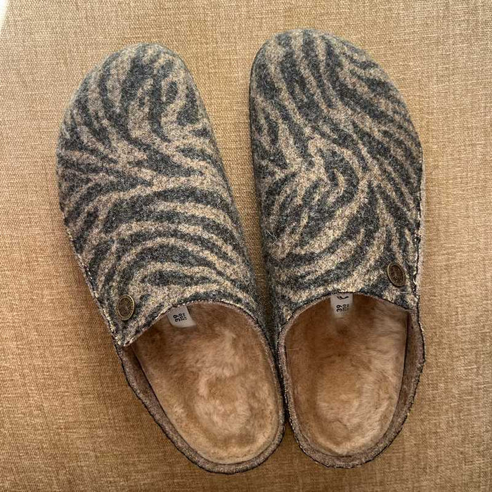 Birkenstock Zermatt Shearling Zebra Toffee Melange Wool Felt