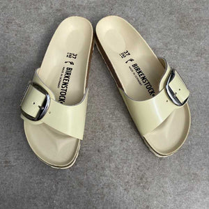 BIRKENSTOCK Madrid Big Buckle High Shine Butter with jeans