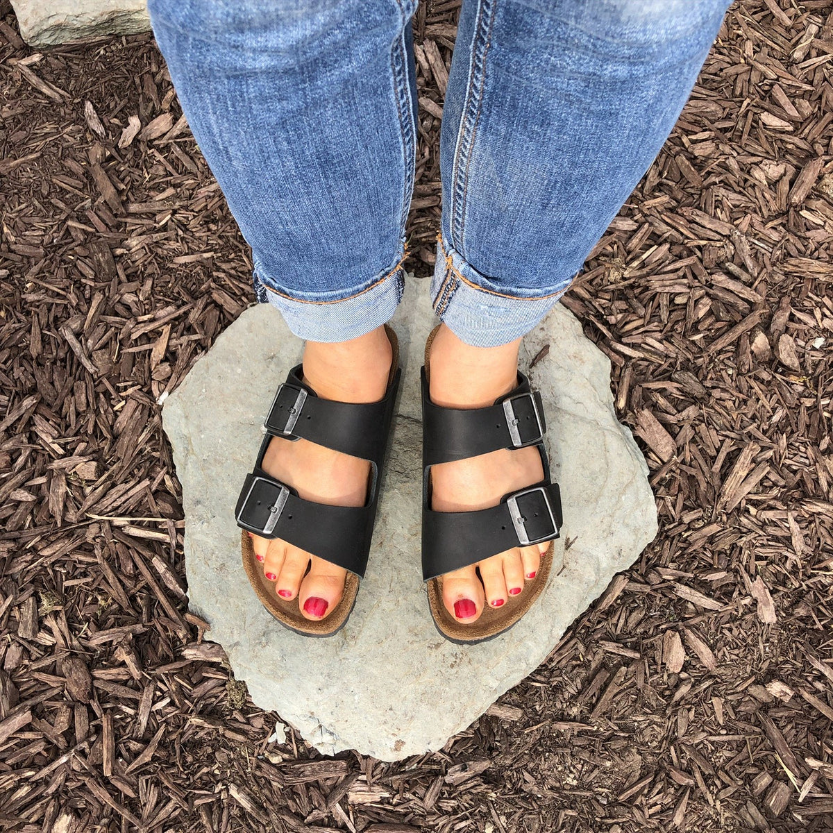 BIRKENSTOCK Arizona Black Oiled Leather with denims