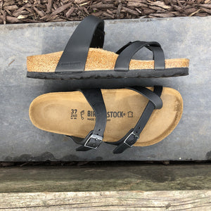 BIRKENSTOCK Mayari Black Oiled Leather Left side and top view
