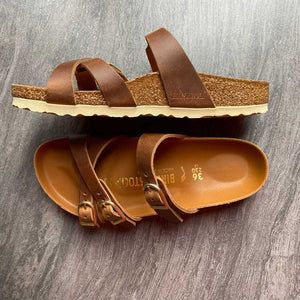 BIRKENSTOCK Franca Cognac Oiled Leather Side and top view