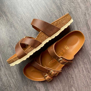 BIRKENSTOCK Franca Cognac Oiled Leather Top and side view