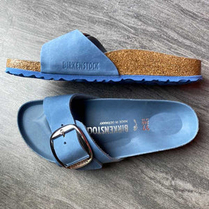 BIRKENSTOCK Madrid Big Buckle Dusty Blue Oiled Leather Top and side view