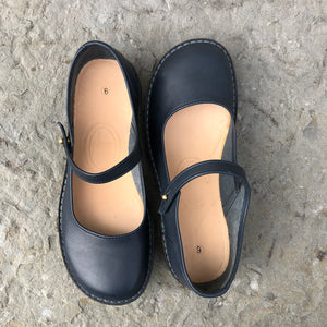 Handmade Mary Jane Style Leather Shoes - Navy Size 6 - Craft Shop Bantry